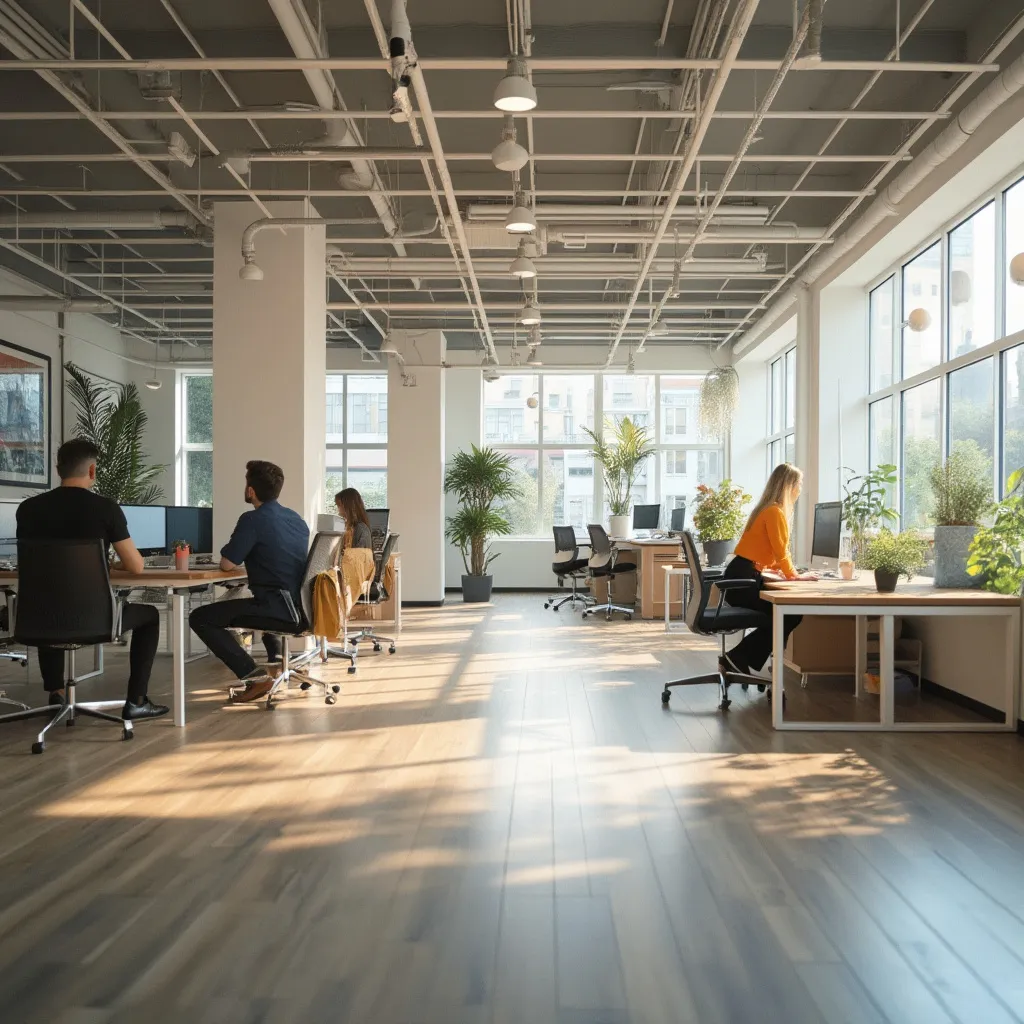 Espacio de oficinas moderno y colaborativo.
