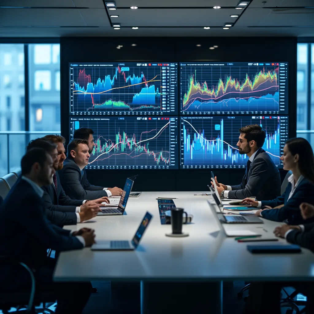 Profesionales de servicios financieros analizando datos.